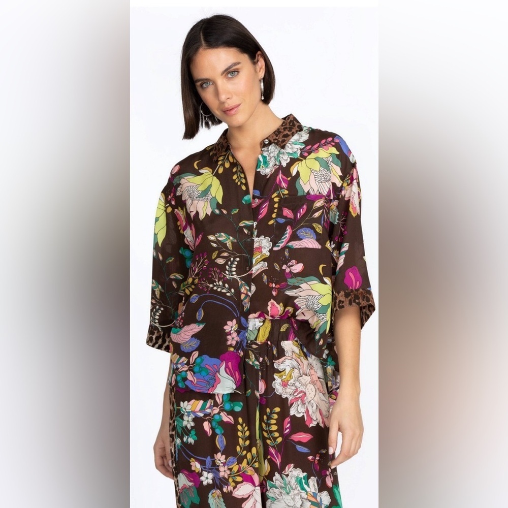 New! Johnny Was Arabella Relaxed Overshirt Tunic Leopard Floral Silk Dress ๐ค S - Picture 8 of 16